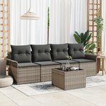 Ensemble de canapé jardin vidaXL de 5 pièces avec coussins Gris Poly Rattan