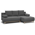 Canapé d'angle droit convertible MIKA 3 places - Tissu gris clair - Coffre de rangement - 218 x 98/145 x 84 cm