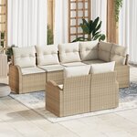 vidaXL Ensemble de canapés de jardin de 7 pièces avec coussins beige en poly rotin