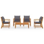 Salon de jardin meuble d'extérieur ensemble de mobilier 5 pièces avec coussin bois d'acacia solide 02_0016287