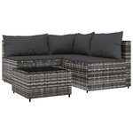 vidaXL Salon de jardin 4 Pièces avec coussins Gris Résine tressée