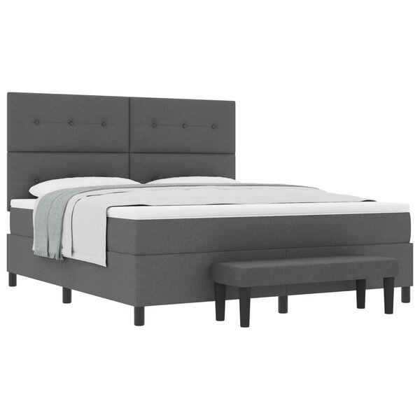 vidaXL Lit à sommier tapissier avec matelas et banc gris foncé 180x200 cm tissu