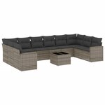 vidaXL Salon de jardin 11 Pièces avec coussins gris résine tressée