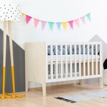 Lit évolutif bébé couleur naturel vernis + barreaux blancs 60 x 120 cm