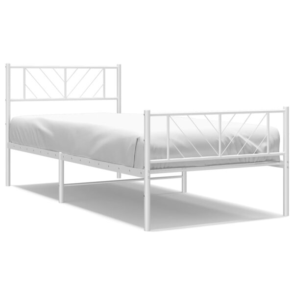 vidaXL Cadre de lit métal avec tête de lit/pied de lit blanc 90x190 cm
