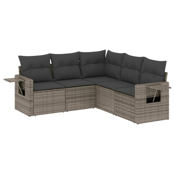 vidaXL Salon de jardin 5 Pièces avec coussins gris résine tressée