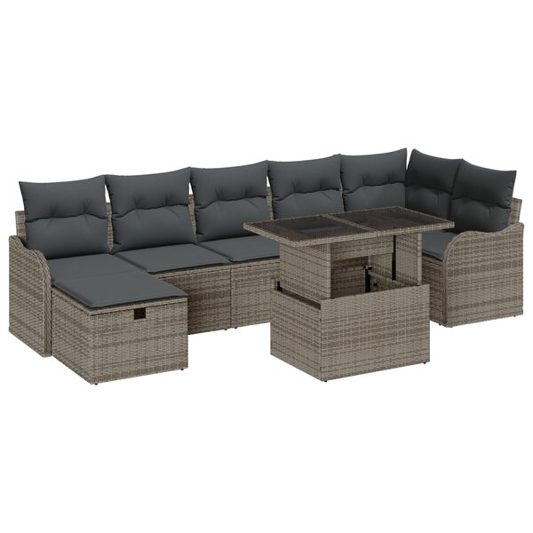 vidaXL Ensemble de canapé de jardin 8 pièces avec coussins en rattan poly gris