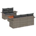 Ensemble de canapé de jardin 6 pièces avec coussins gris en rattan poly