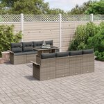Ensemble de Canapé de Jardin 9 Pièces avec Coussins Gris Rattan Poly