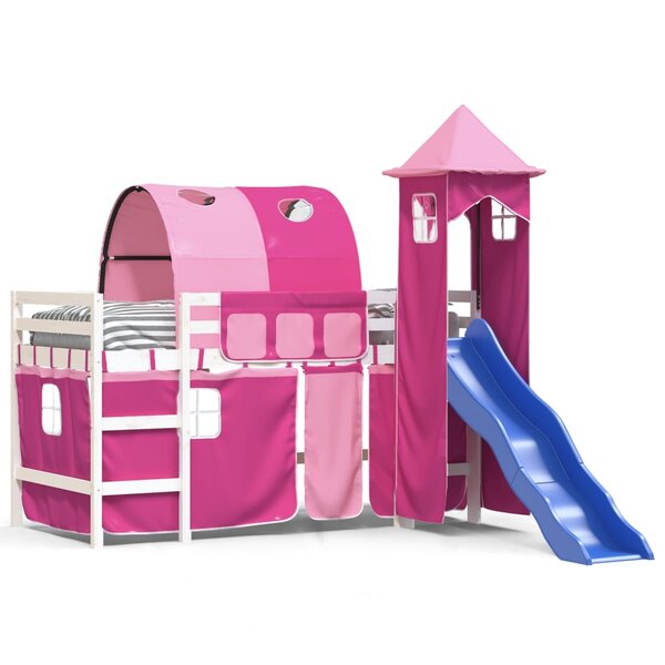 vidaXL Lit mezzanine enfants avec tour sans matelas rose 90x190 cm