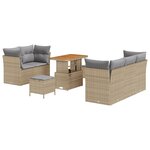 Ensemble de Canapé de Jardin de 8 Pièces avec Coussins Beige Rotin Synthétique Acacia