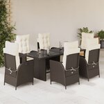 vidaXL Ensemble à manger de jardin et coussins 7 Pièces marron rotin