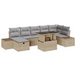 vidaXL Ensemble de Canapés de Jardin 8 Pièces avec Coussins Beige Poly Rattan