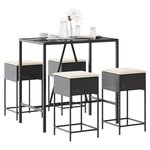 vidaXL Ensemble de bar de jardin 5 Pièces avec coussins noir poly rotin
