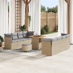 Ensemble de canapé de jardin 11 pièces avec coussins beige poly rotin acacia