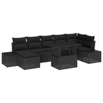 vidaXL Ensemble de Canapé de Jardin 8 Pièces avec Coussins Noirs en Poly Rotin