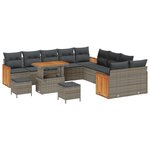 Ensemble de canapé de jardin vidaXL 13 pièces avec coussins gris en rotin synthétique et acacia