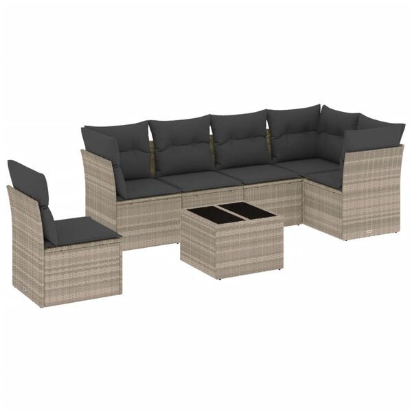 vidaXL Salon de jardin avec coussins 7 Pièces gris clair résine tressée