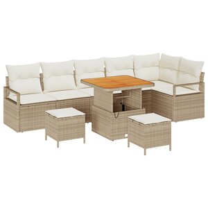 vidaXL Ensemble de Canapé de Jardin 9 Pièces avec Coussins Beige Poly Rattan Acacia