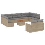 vidaXL Salon de jardin et coussins 13 Pièces mélange beige résine tressée