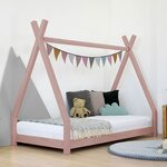 Lit tipi enfant NAKANA 120 x 200 rose pastel