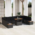 Ensemble de Canapé de Jardin de 11 pièces avec Coussins Noir Rattan Poly