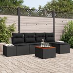 vidaXL Ensemble de Canapé de Jardin 6 Pièces avec Coussins Noir Poly Rattan Acacia