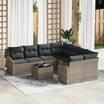 vidaXL Ensemble de canapé de jardin 9 pièces avec coussins gris clair poly rattan