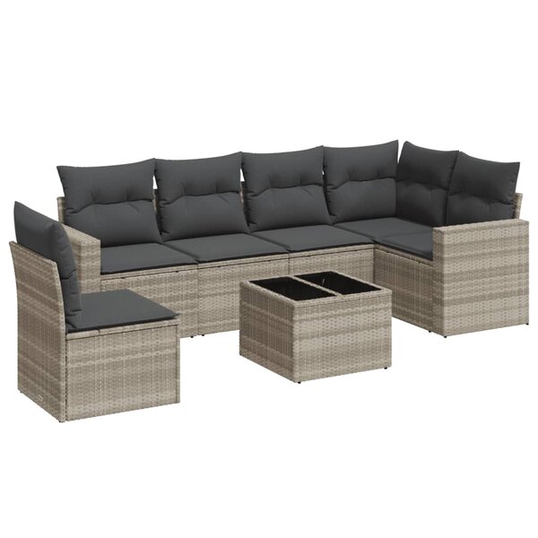 vidaXL Salon de jardin avec coussins 7 Pièces gris clair résine tressée