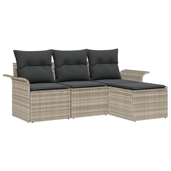 Ensemble de Canapé de Jardin vidaXL 4 Pièces avec Coussins Gris Clair Rotin Poly