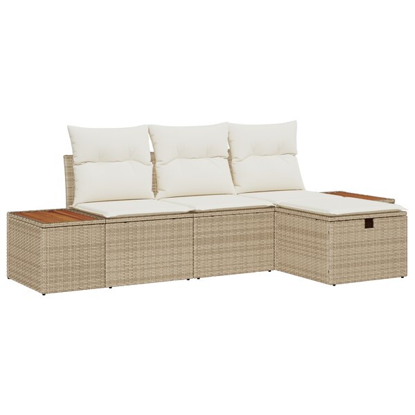 vidaXL Ensemble de canapé de jardin de 4 pièces avec coussins beige en poly rotin