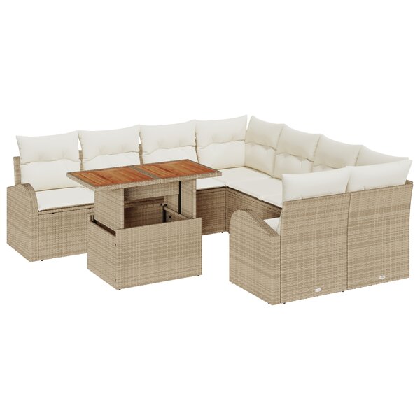 Ensemble de canapé de jardin 9 pièces avec coussins en poly rattan beige