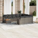 vidaXL Salon de jardin 11 Pièces avec coussins gris résine tressée