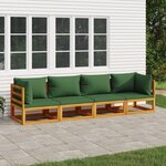 vidaXL Salon de jardin 4 Pièces avec coussins vert bois massif
