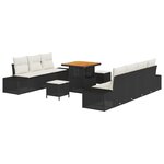 Ensemble de Canapés de Jardin de 10 pièces avec Coussins en Noir Rattan Poly Acacia