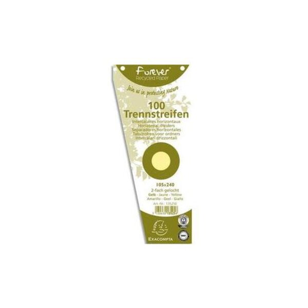 Paquet de 100 intercalaires trapèze jaune . Perforation 2 trous EXACOMPTA