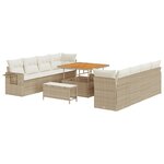Ensemble de Canapé de Jardin 11 Pièces avec Coussins Beige Poly Rattan Acacia