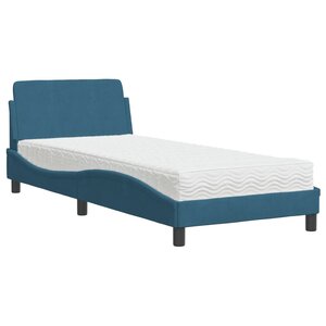 vidaXL Lit avec matelas bleu 90x200 cm velours