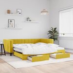 vidaXL Lit de jour avec gigogne et tiroirs jaune 100x200 cm velours