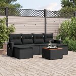 vidaXL Salon de jardin 7 Pièces avec coussins noir résine tressée