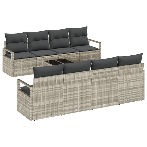 vidaXL Ensemble de canapés de jardin 9 pièces avec coussins gris clair en rattan synthétique