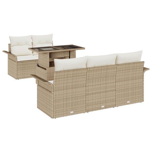 vidaXL Ensemble de canapé de jardin de 6 pièces avec coussins Beige Poly Rattan