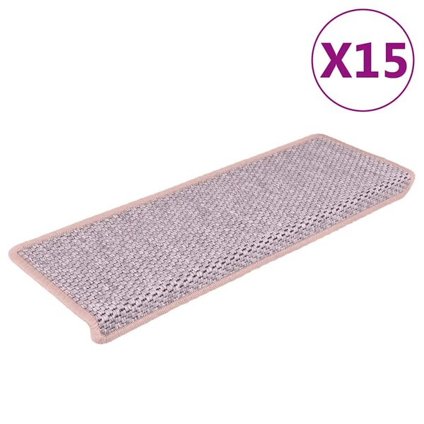 vidaXL Tapis d'escalier autocollants aspect sisal 15 Pièces rose