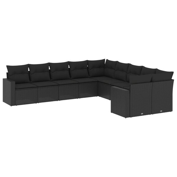 vidaXL Salon de jardin 10 Pièces avec coussins noir résine tressée