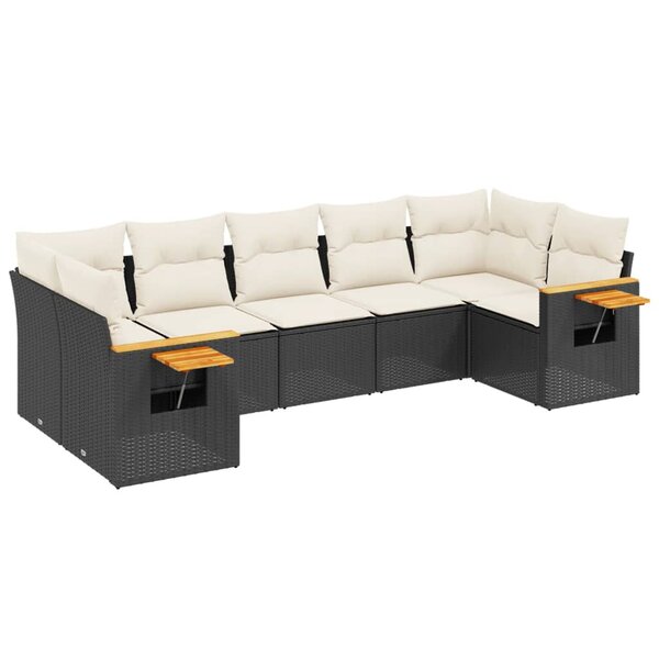 vidaXL Salon de jardin 7 Pièces avec coussins noir résine tressée