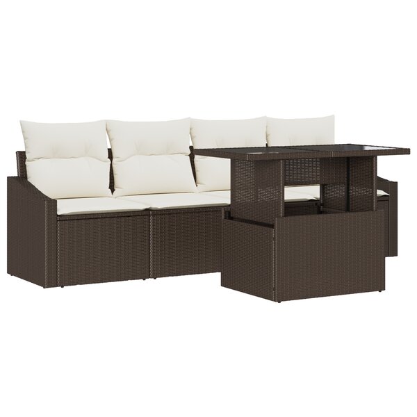 vidaXL Ensemble de canapés de jardin 5 pièces avec coussins marron en poly rotin