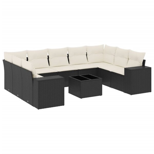 vidaXL Salon de jardin 10 Pièces avec coussins noir résine tressée