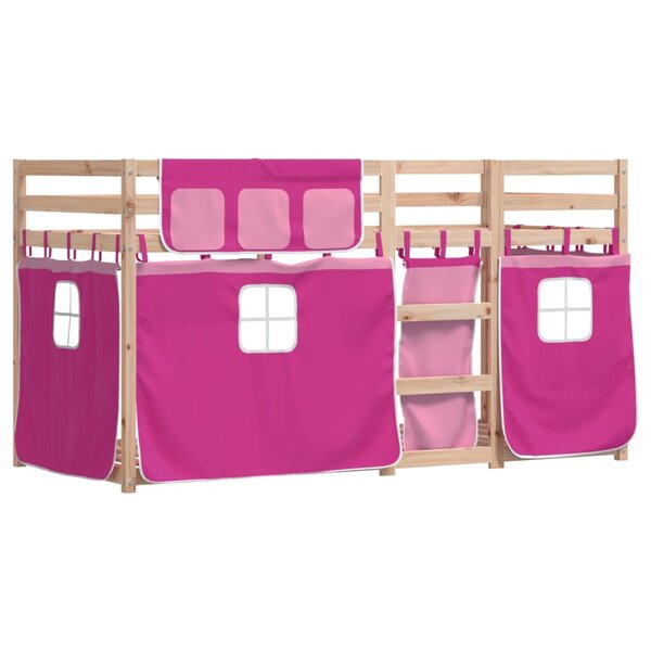 vidaXL Lit superposé avec rideaux rose 90x190 cm bois pin massif