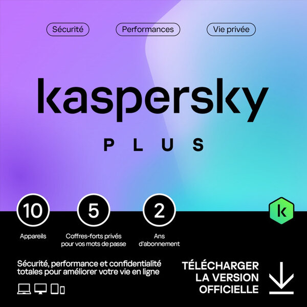 Kaspersky Plus - Licence 2 ans - 10 appareils - A télécharger