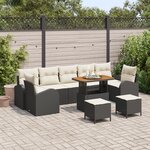 Ensemble de Canapé de Jardin 10 Pièces avec Coussins Noir Poly Rotin Acacia